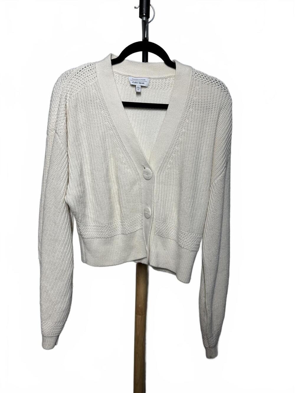 Cream Ribbed Knit Button Front Cardigan Sweater